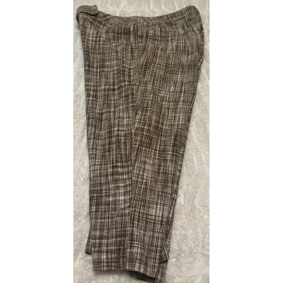 Talbot's Woman Capri Pants Brown & White Plaid Print Linen Blend Women Size 14W - Picture 5 of 16